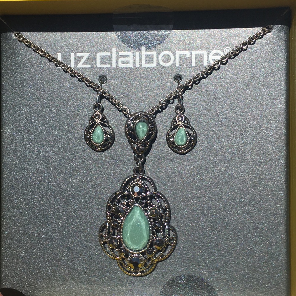 Light blue and pave necklace and earring set NIB